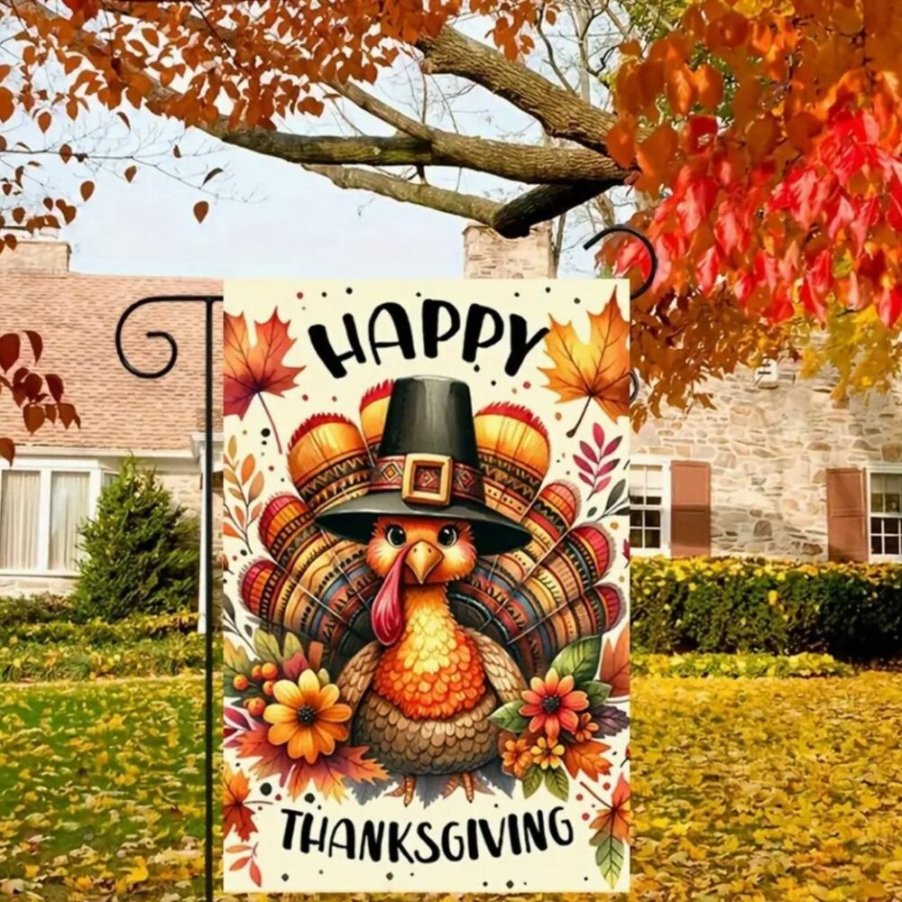 1 pc 12"x18 Charming Autumn Turkey Thanksgiving Garden Flag